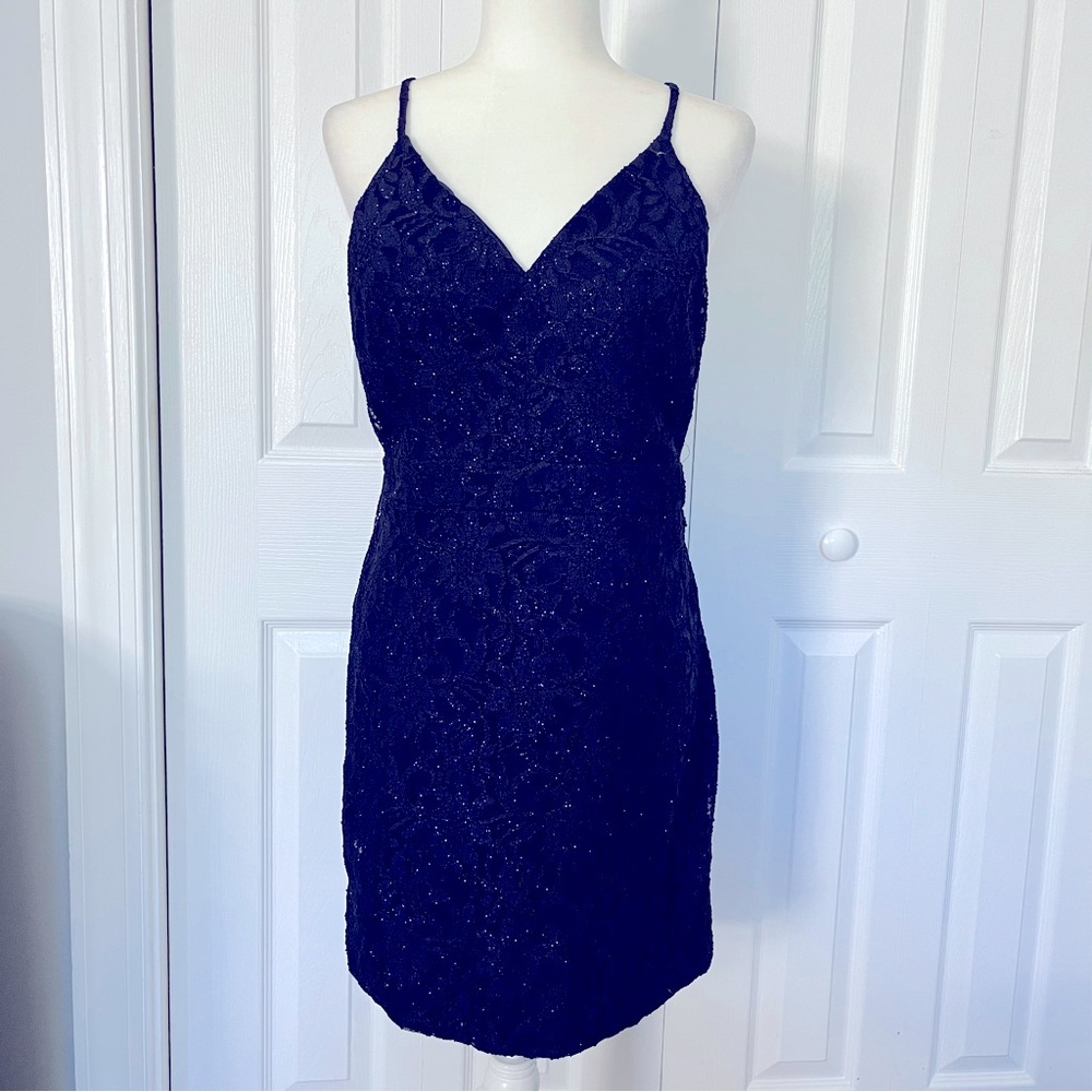 City Triangles Blue Lace Spaghetti Strap Cocktail Dress Sz 13